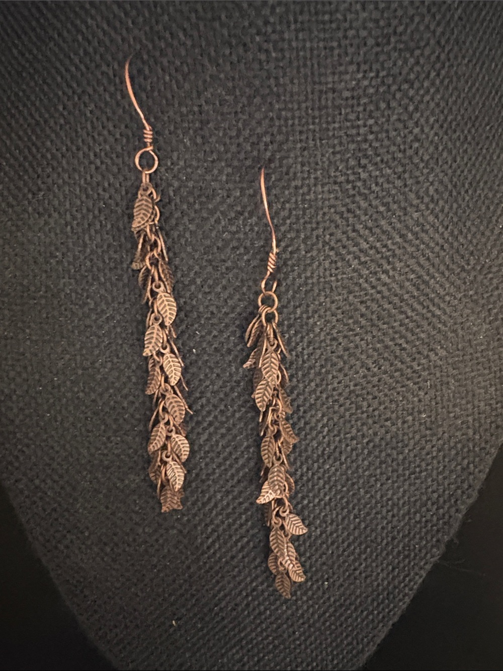 Delicate Copper Leaf Cascade Earrings, NEW, 3”, Handmade